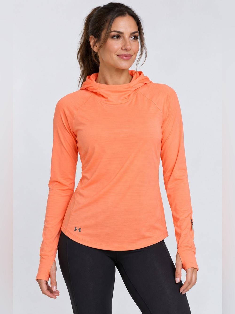 Under Armour Threadborne HeatGear Run Hoodie Women’s Small Coral Orange